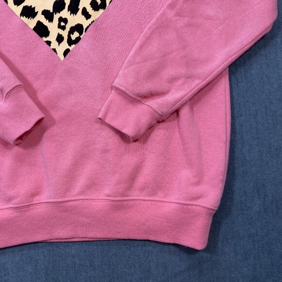 Fifth Sun Pink Sweatshirt Leopard Print Heart Crew Neck Long Sleeves Womens M - Picture 6 of 9